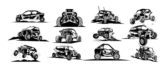 Silhouettes of various ATV and quad bikes, showcasing options for UTV customization and personalization.