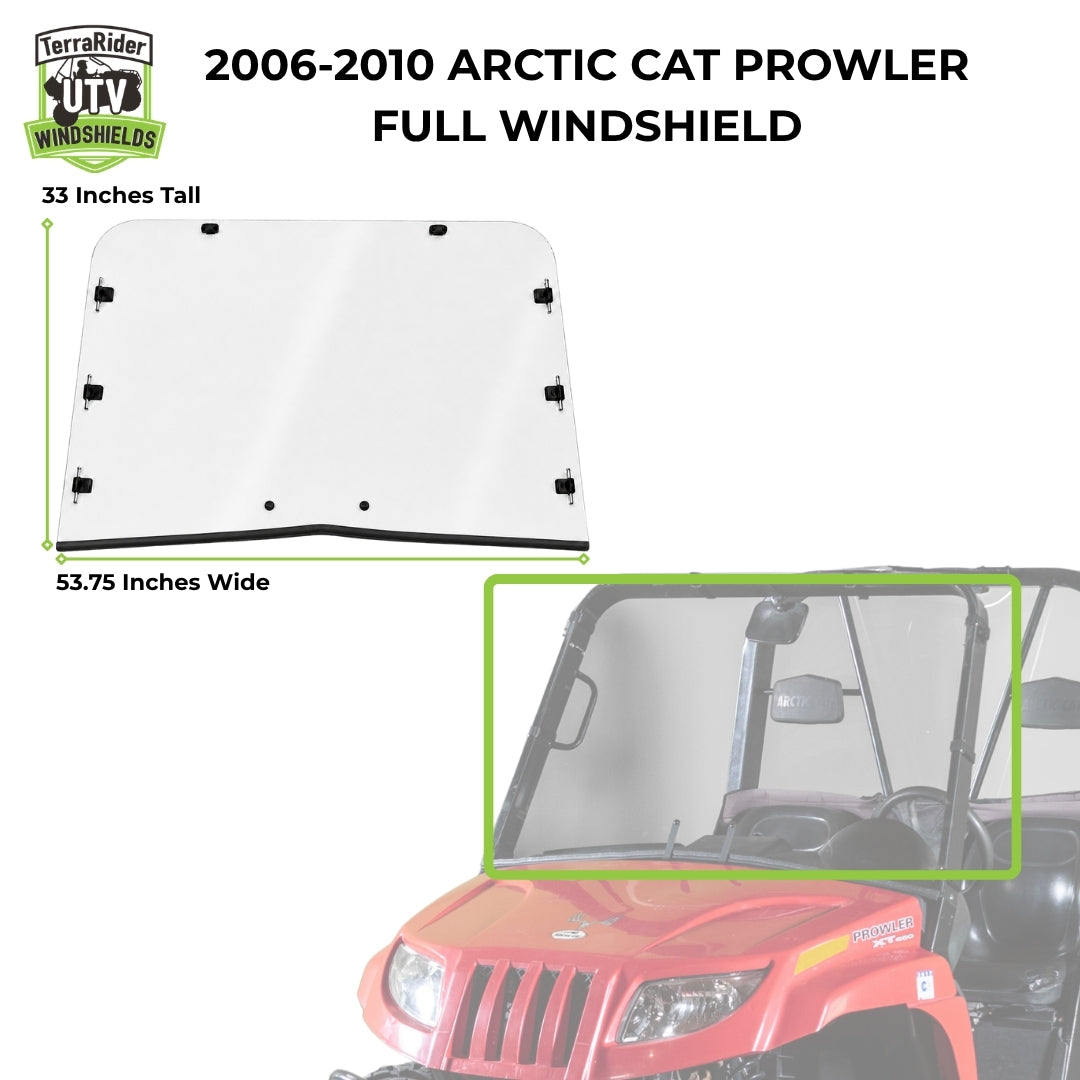 Arctic Cat Prowler full windshield dimensions, 33 inches tall by 53.75 inches wide