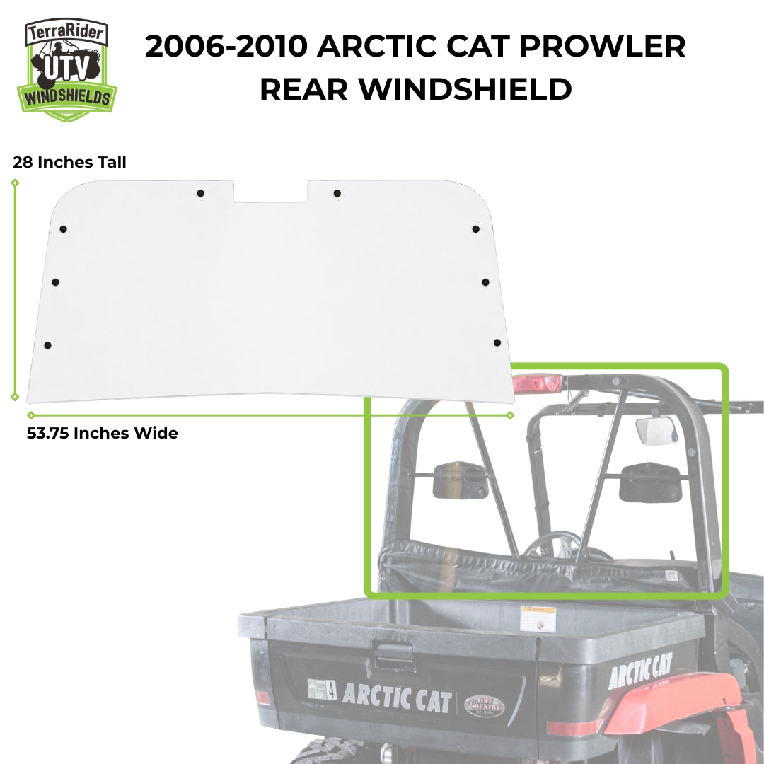2006-2010 Arctic Cat Prowler rear windshield dimensions, 28 inches tall by 53.75 inches wide
