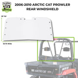 Rear UTV windshield for the 2006–2010 Arctic Cat Prowler, 28" tall by 53.75" wide.