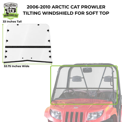 2006-2010 Arctic Cat Prowler tilting windshield dimensions for soft top, 33 inches tall by 53.75 inches wide. gallery-2