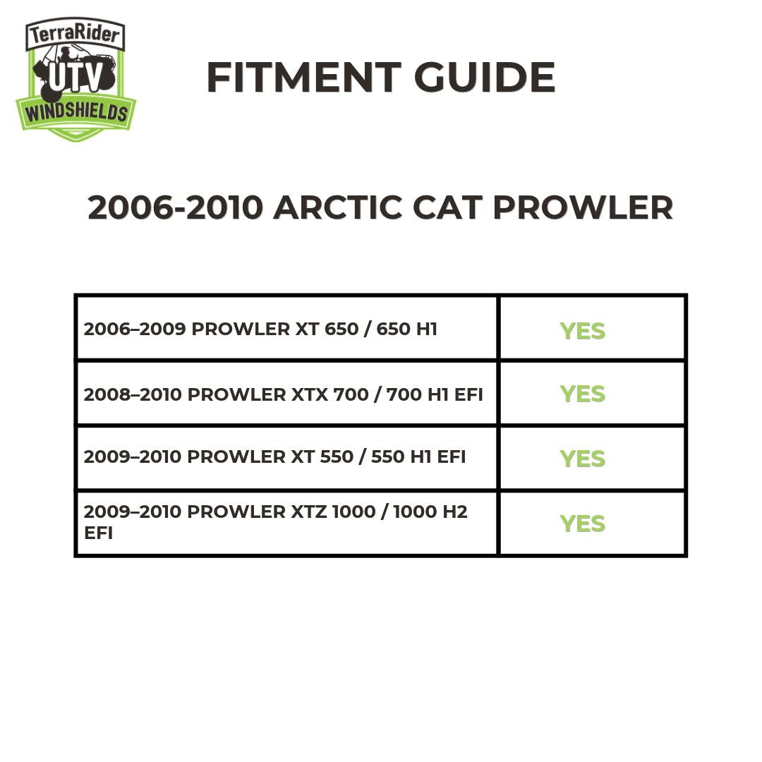 Fitment guide for 2006-2010 Arctic Cat Prowler XT 650, XTX 700, XT 550 and XTZ 1000 models