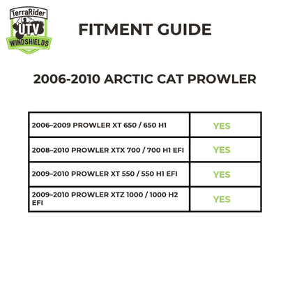 Fitment guide for 2006-2010 Arctic Cat Prowler XT 650, XTX 700, XT 550 and XTZ 1000 models