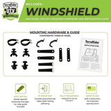 TerraRider UTV windshield mounting hardware and installation guide for the 2006–2010 Arctic Cat Prowler — clips, brackets, bolts, and nylon straps. Components vary by model.