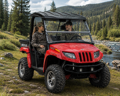 2006-2010 Arctic Cat Prowler with a hard top and TerraRider tilting windshield on rocky terrain