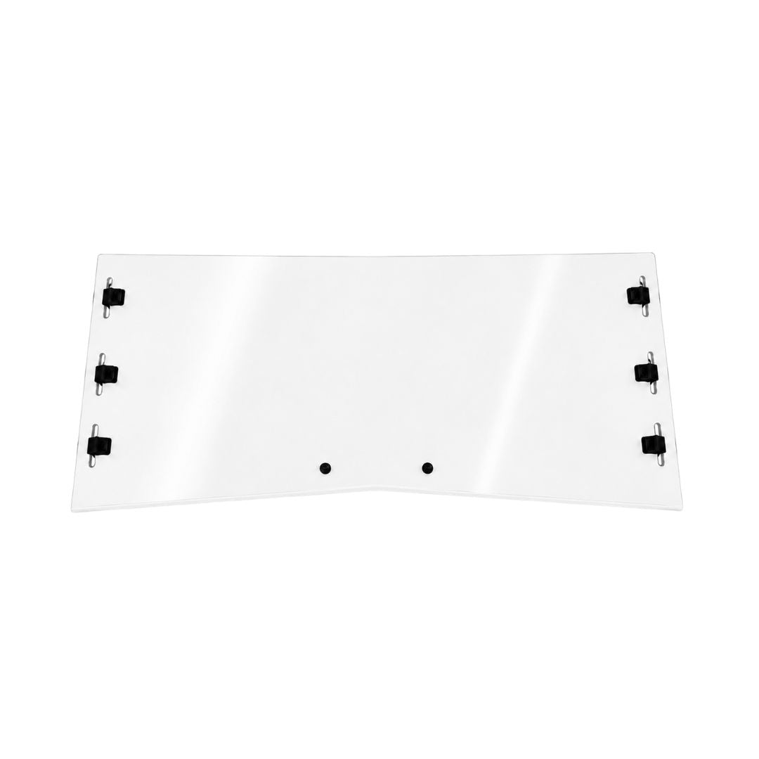 Clear polycarbonate half UTV windshield with pre-drilled mounting holes and black clips, for the 2006–2010 Arctic Cat Prowler.
