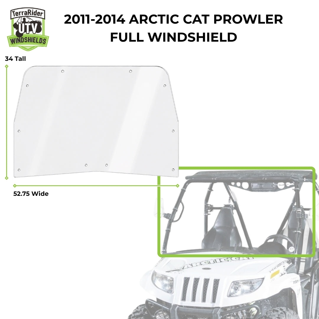 Dimension drawing for the 2011-2014 Arctic Cat Prowler full windshield, 34 inches tall by 52.75 inches wide