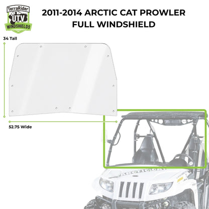 Dimension drawing for the 2011-2014 Arctic Cat Prowler full windshield, 34 inches tall by 52.75 inches wide