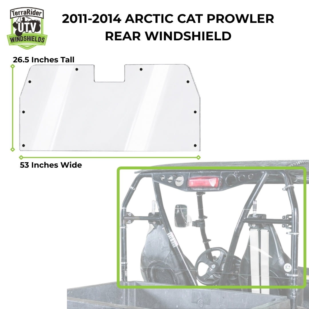 2011-2014 Arctic Cat Prowler rear windshield dimensions, 26.5 inches tall by 53 inches wide