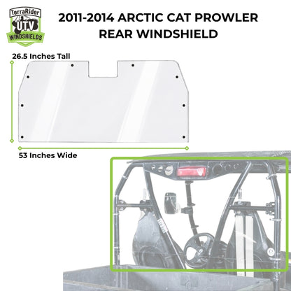 2011-2014 Arctic Cat Prowler rear windshield dimensions, 26.5 inches tall by 53 inches wide