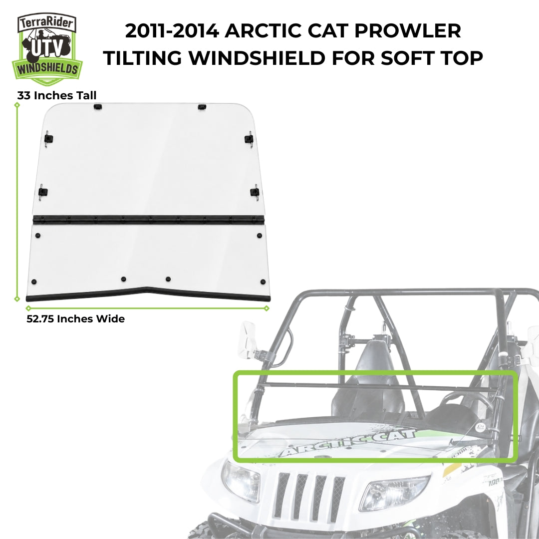 2011-2014 Arctic Cat Prowler tilting windshield for soft top, 33 inches tall by 52.75 inches wide. gallery-2
