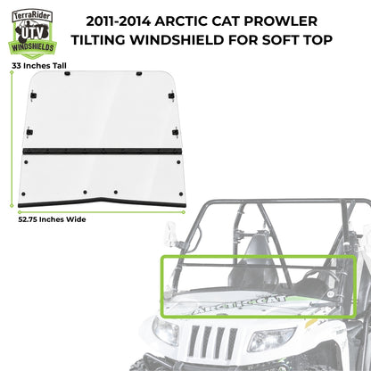 2011-2014 Arctic Cat Prowler tilting windshield for soft top, 33 inches tall by 52.75 inches wide. gallery-2