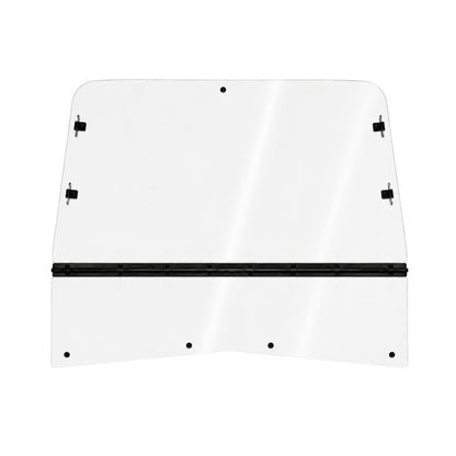 TerraRider tilting UTV windshield panel for the 2011-2014 Arctic Cat Prowler, showing the hinge bar and mounting hardware