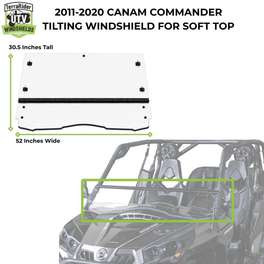 2011-2020 Can-Am Commander tilting windshield for soft top, 30.5 inches tall by 52 inches wide. gallery-2