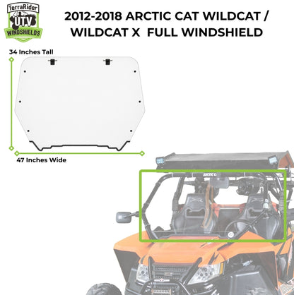 2012-2018 Arctic Cat Wildcat full windshield dimensions, 34 inches tall by 47 inches wide