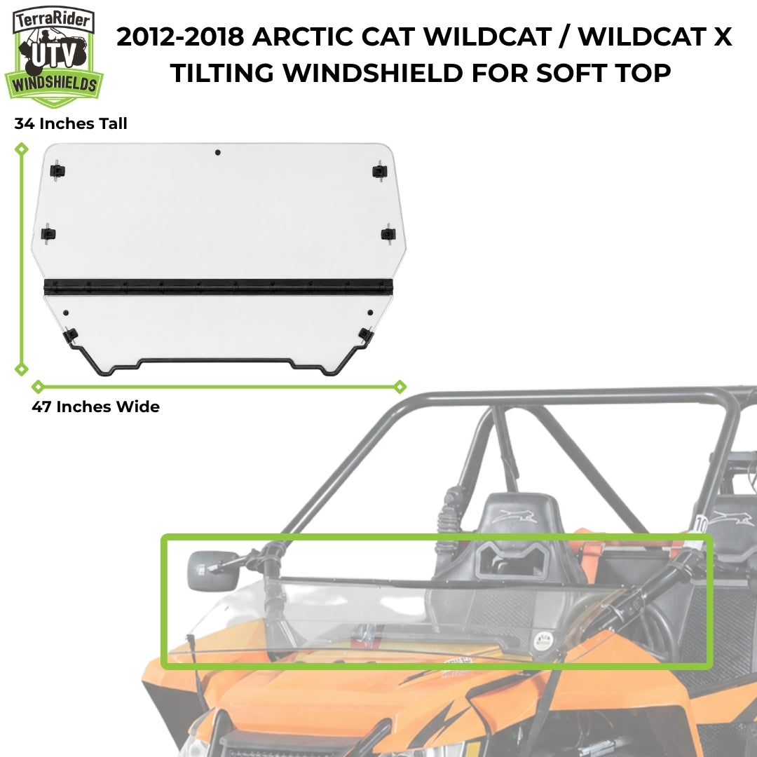 2012-2018 Arctic Cat Wildcat tilting windshield dimensions, 21 inches tall by 47 inches wide. gallery-2