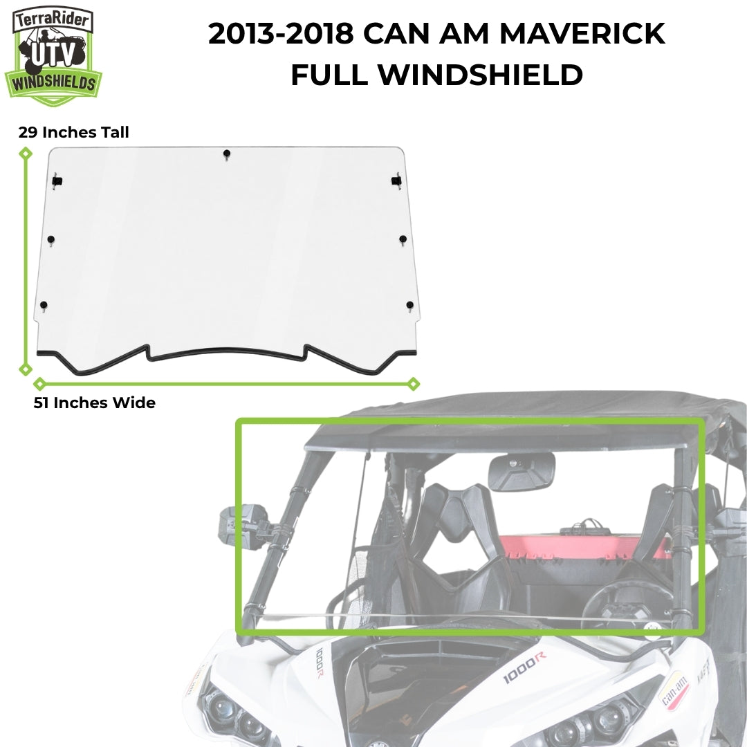 2013-2018 Can-Am Maverick full windshield dimensions, 29 inches tall by 51 inches wide