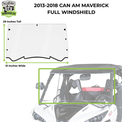 2013-2018 Can-Am Maverick full windshield dimensions, 29 inches tall by 51 inches wide