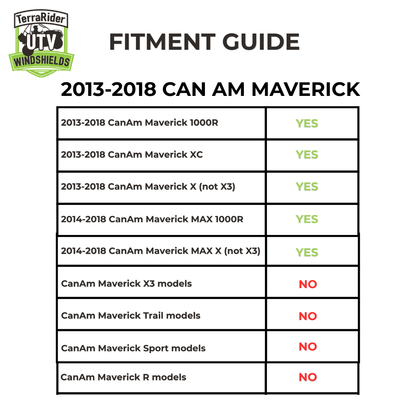 Fitment guide for 2013-2018 Can-Am Maverick 1000R, XC and X, and 2014-2018 Maverick MAX 1000R and MAX X