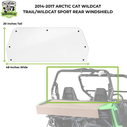 2014-2017 Arctic Cat Wildcat Trail rear windshield dimensions, 20 inches tall by 48 inches wide