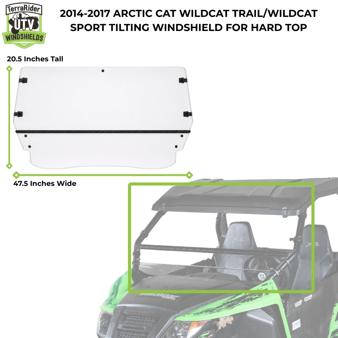 2014-2017 Arctic Cat Wildcat Trail tilting windshield for hard top, 20.5 inches tall by 47.5 inches wide