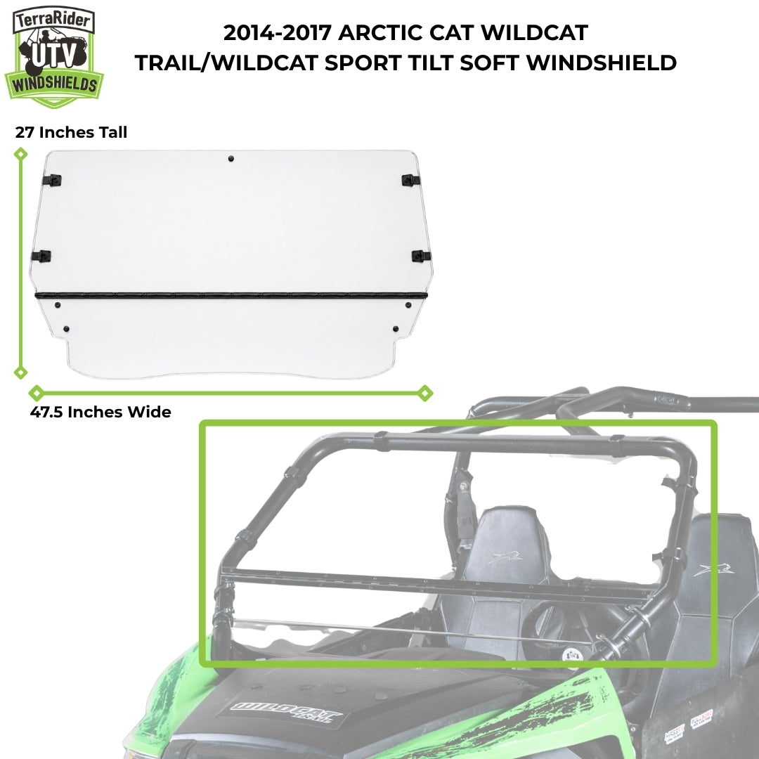 2014-2017 Arctic Cat Wildcat Trail tilting windshield for soft top, 27 inches tall by 47.5 inches wide