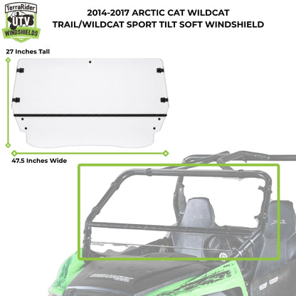 2014-2017 Arctic Cat Wildcat Trail tilting windshield for soft top, 27 inches tall by 47.5 inches wide