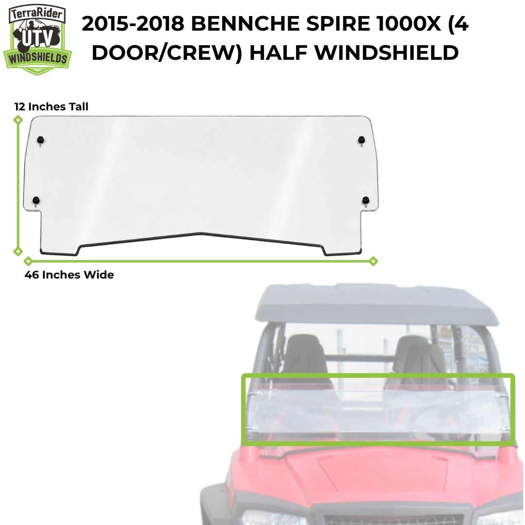 2015-2018 Bennche Spire 1000 half windshield dimensions, 12 inches tall by 46 inches wide