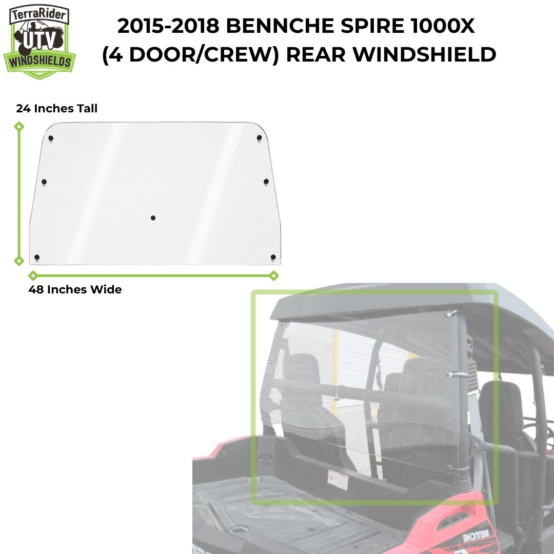 2015-2018 Bennche Spire 1000X rear windshield dimensions, 24 inches tall by 48 inches wide