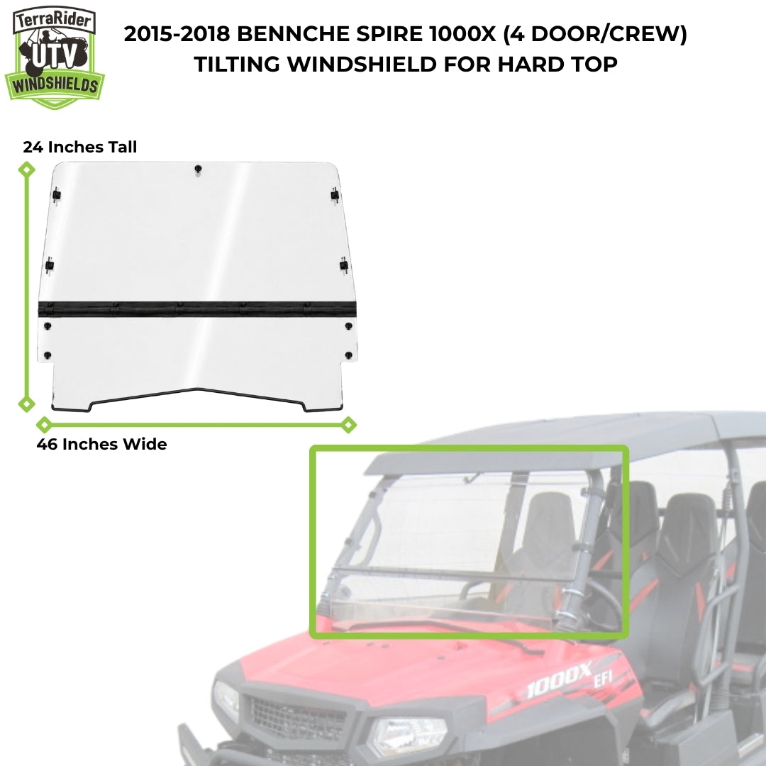 2015-2018 Bennche Spire 1000 tilting windshield dimensions for hard top, 24 inches tall by 46 inches wide. gallery-1