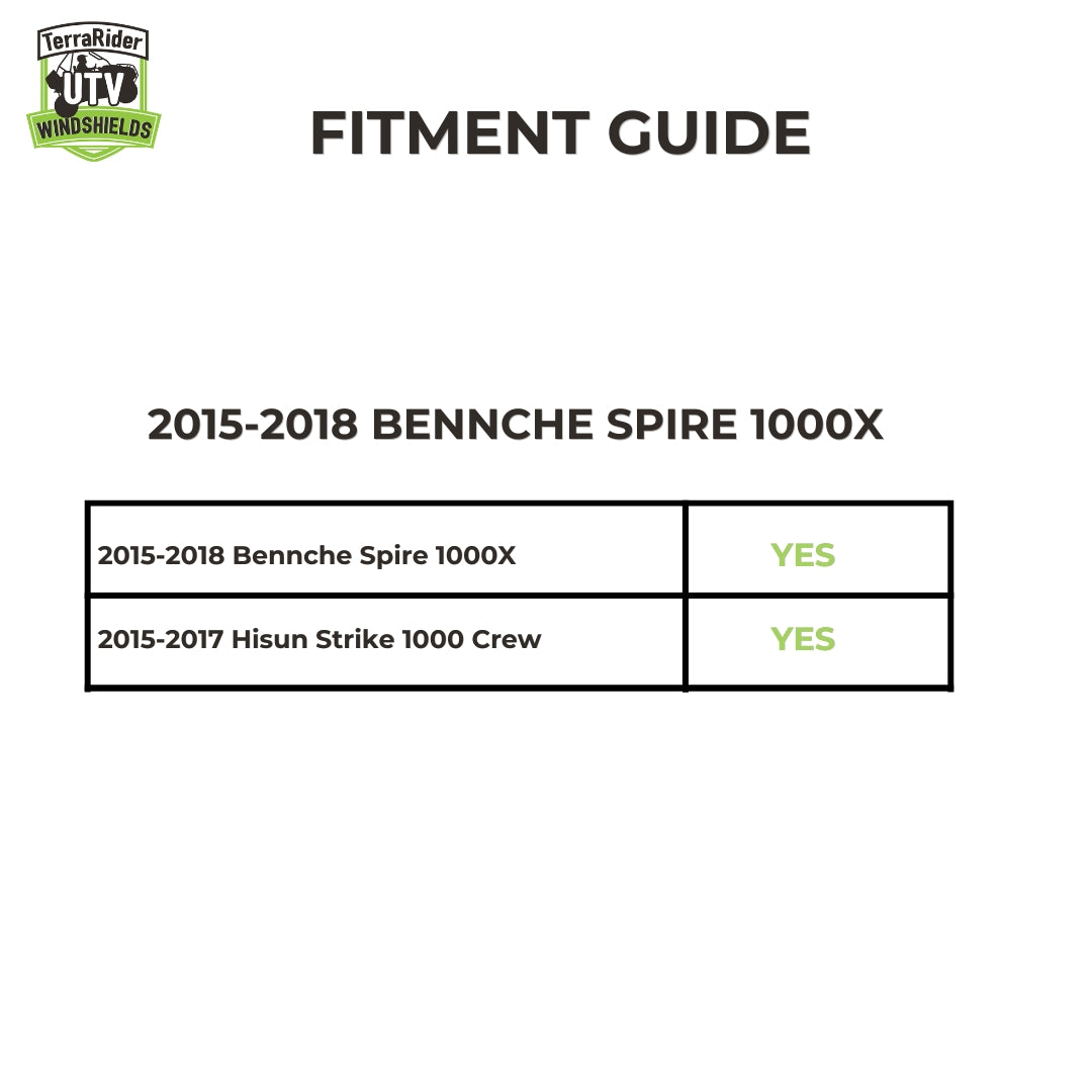 Fitment guide for the 2015-2018 Bennche Spire 1000X and 2015-2017 Hisun Strike 1000 Crew