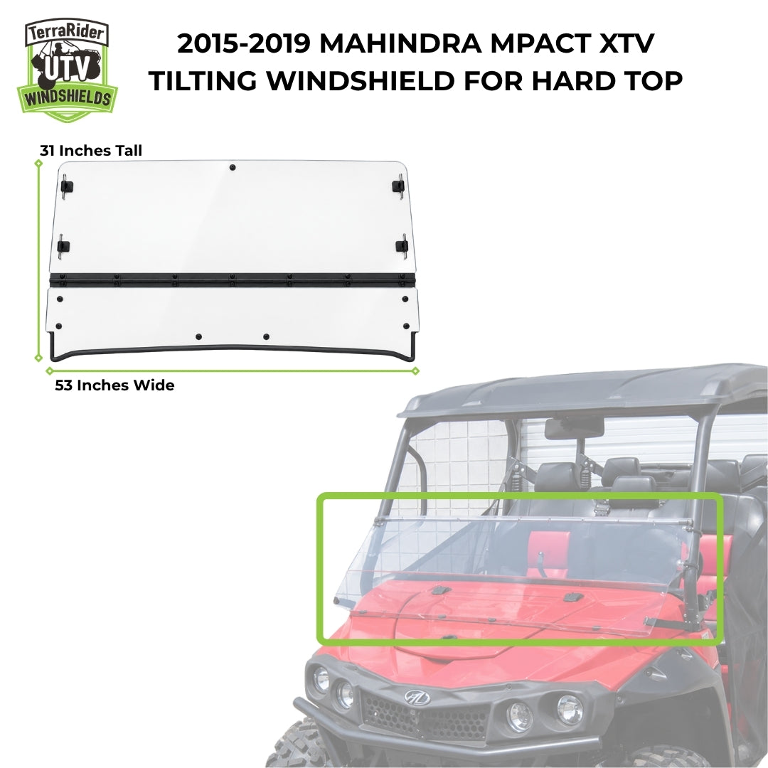 2015-2019 Mahindra mPACT XTV tilting windshield dimensions for hard top, 31 inches tall by 53 inches wide. gallery-1