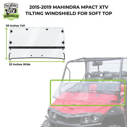 2015-2019 Mahindra mPACT XTV tilting windshield dimensions for soft top, 30 inches tall by 53 inches wide. gallery-2
