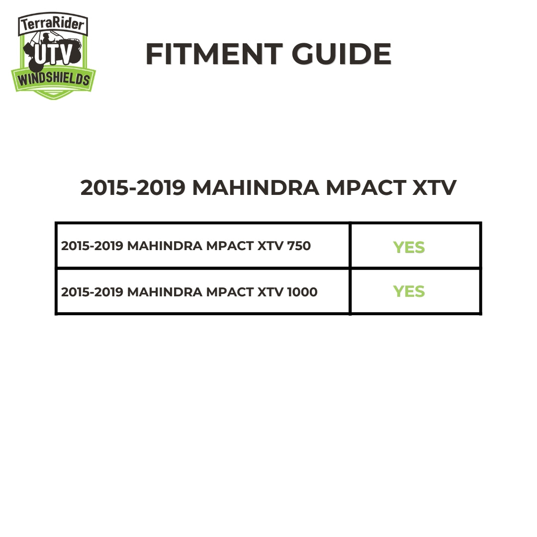 Fitment guide for the 2015-2019 Mahindra mPACT XTV, XTV 750, and XTV 1000