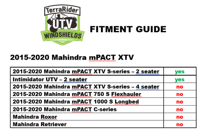 MAHINDRA MPACT HALF UTV WINDSHIELD (TK00705, TK00706 & TK00707)