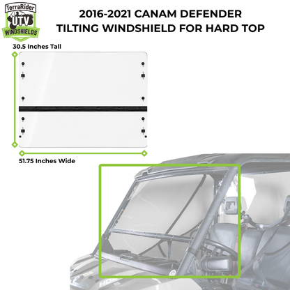 2016-2021 Can-Am Defender hard top with tilt windshield dimensions, 30.5 inches tall by 51.75 inches wide. gallery-1