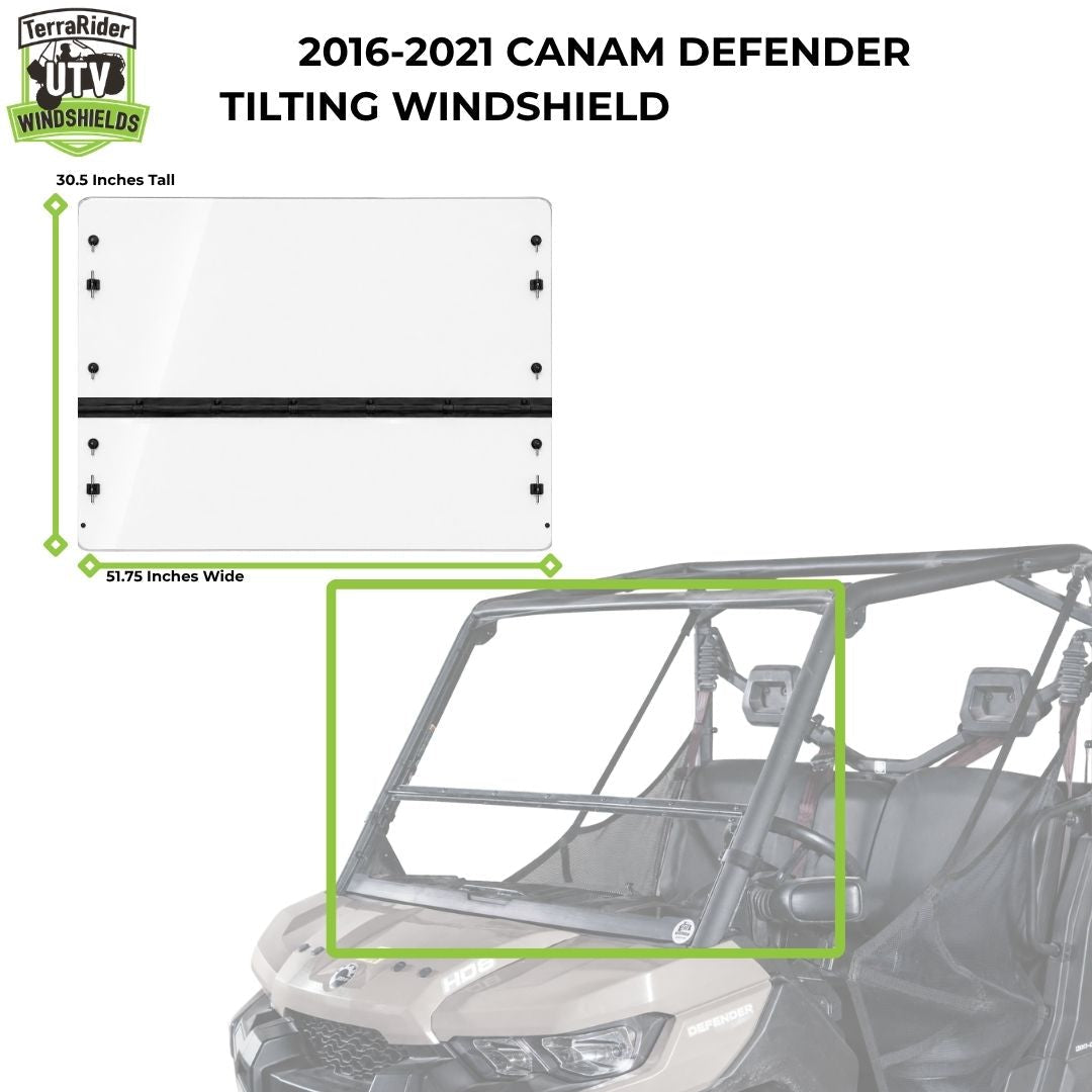 2016-2021 Can-Am Defender tilting windshield for soft top, 30.5 inches tall by 51.75 inches wide