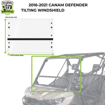 2016-2021 Can-Am Defender tilting windshield for soft top, 30.5 inches tall by 51.75 inches wide