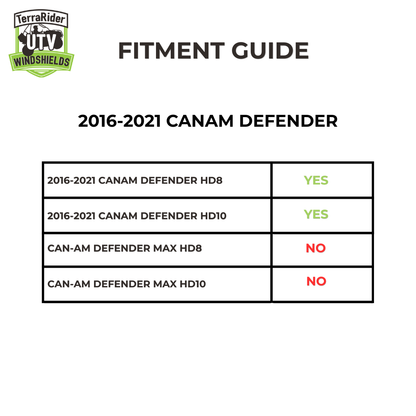 Fitment guide for 2016-2021 Can-Am Defender HD8 and HD10 models