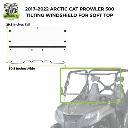 2017-2022 Arctic Cat Prowler 500 tilting windshield for soft top, 29.5 inches tall by 50.5 inches wide