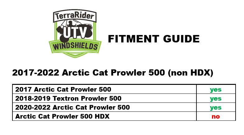2017 - 2022 Arctic Cat Prowler 500 (Compatible with Textron Prowler 500) Half UTV Windshield