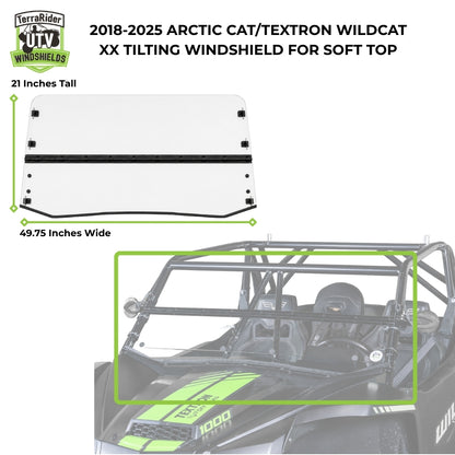 2018-2025 Arctic Cat Wilcat XX tilt windshield dimensions, 21 inches tall by 49.75 inches wide. gallery-2