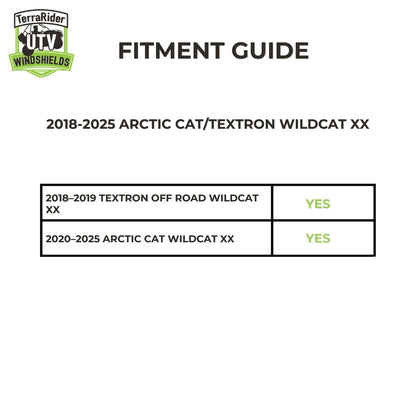 Fitment guide for 2018-2019 Textron Off Road Wildcat XX and 2020-2025 Arctic Cat Wildcat XX