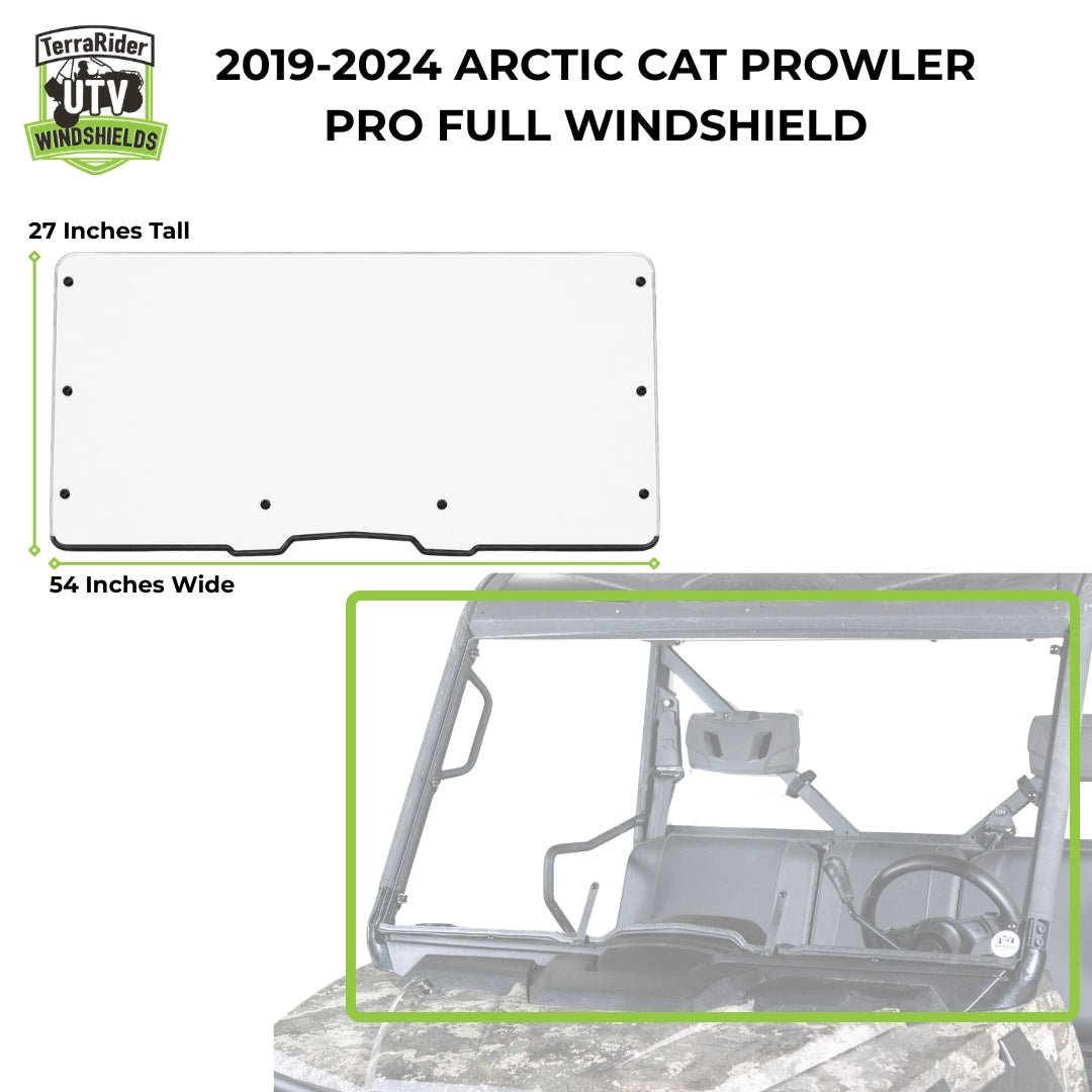 2019-2024 Arctic Cat Prowler Pro full windshield dimensions, 27 inches tall by 54 inches wide
