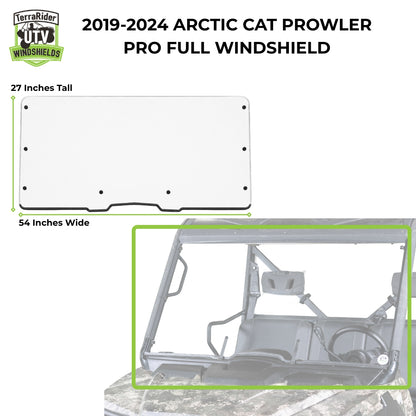 2019-2024 Arctic Cat Prowler Pro full windshield dimensions, 27 inches tall by 54 inches wide