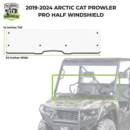 2019-2024 Arctic Cat Prowler Pro half windshield dimensions, 14 inches tall by 54 inches wide