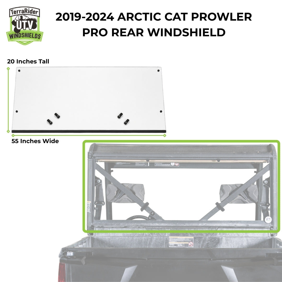 2019-2024 Arctic Cat Prowler Pro rear windshield dimensions, 20 inches tall by 55 inches wide