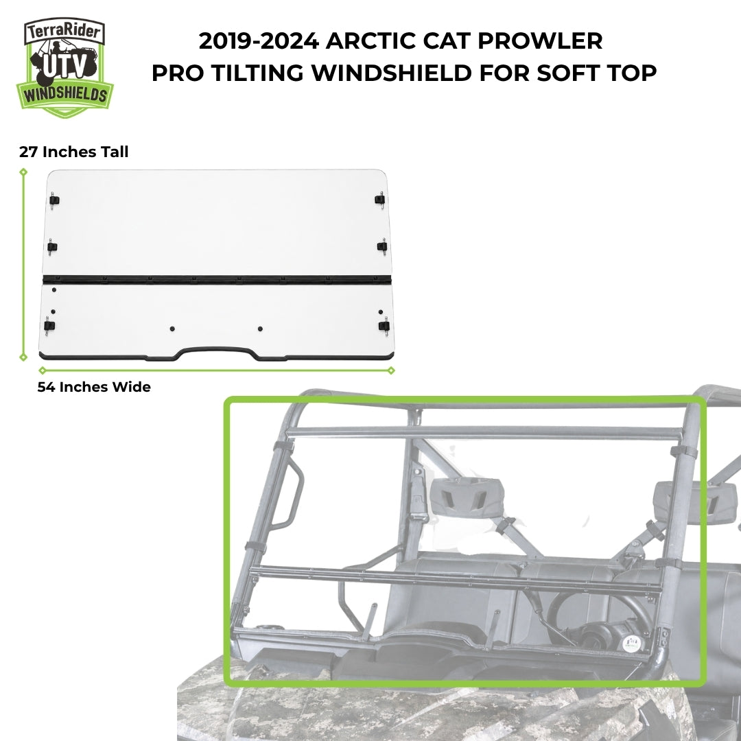 2019-2024 Arctic Cat Prowler Pro tilting windshield for hard top of soft top, 27 inches tall by 54 inches wide. gallery-2