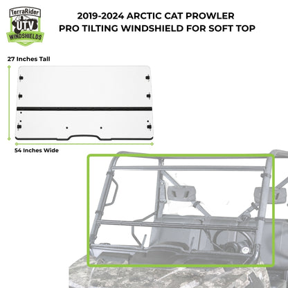 2019-2024 Arctic Cat Prowler Pro tilting windshield for hard top of soft top, 27 inches tall by 54 inches wide. gallery-2