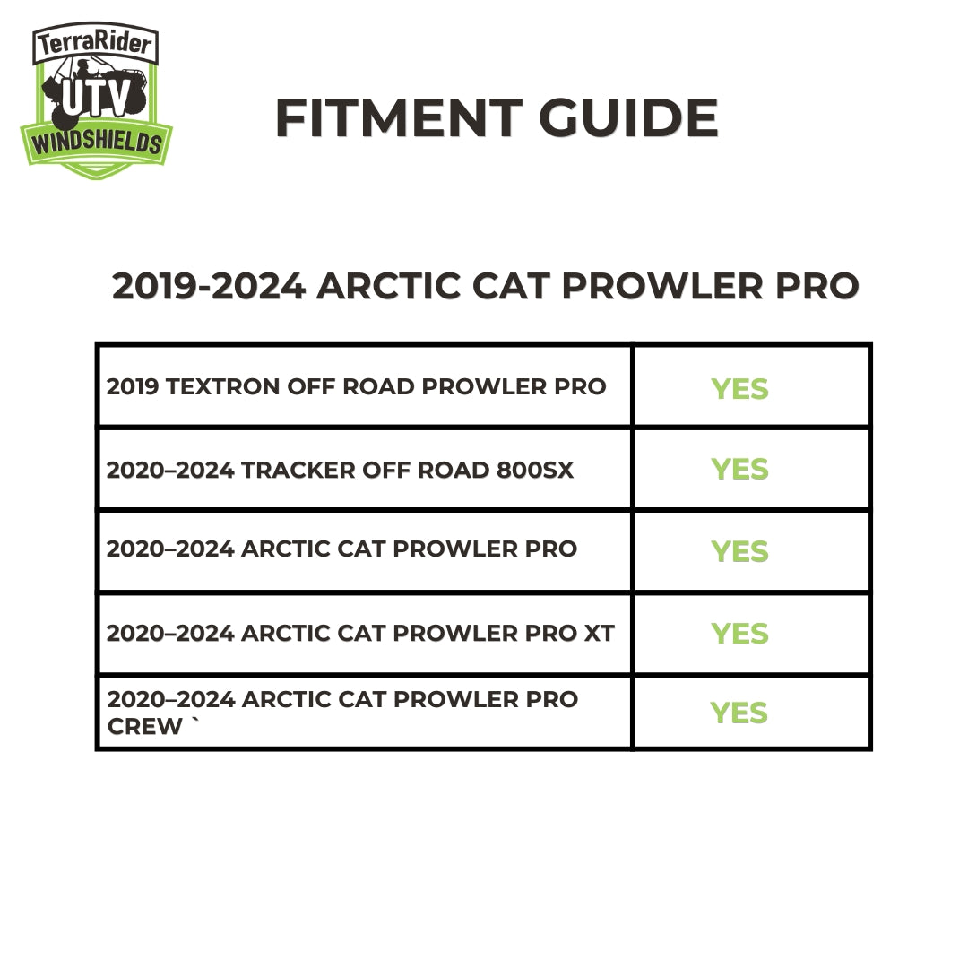 Fitment guide for 2019-2024 Arctic Cat Prowler Pro, Pro XT, Pro Crew, Textron Prowler Pro and Tracker Off Road 800SX